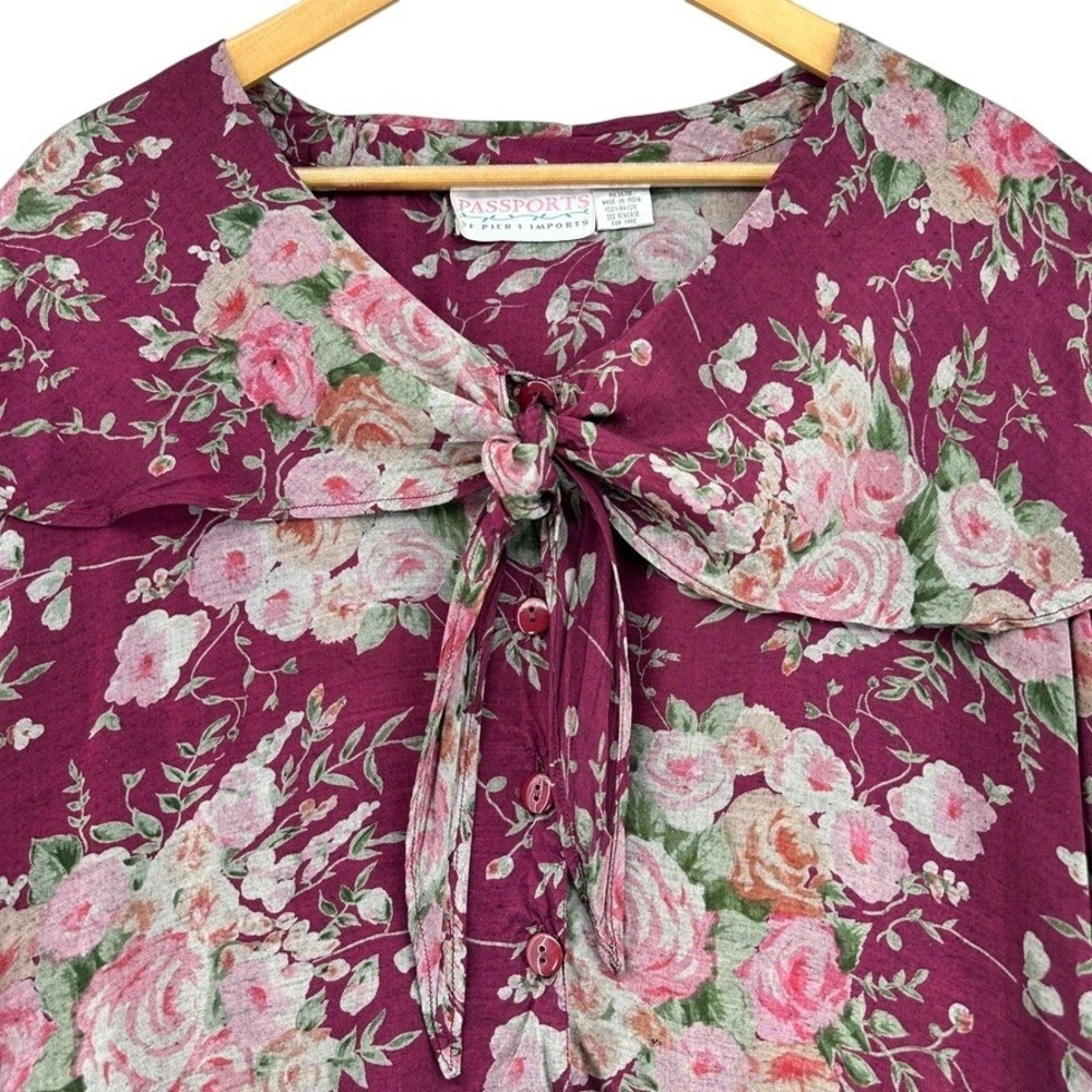 VTG 90s Passports Pier 1 Floral Midi Dress Cottagecore Grunge Rose Tea Dress L